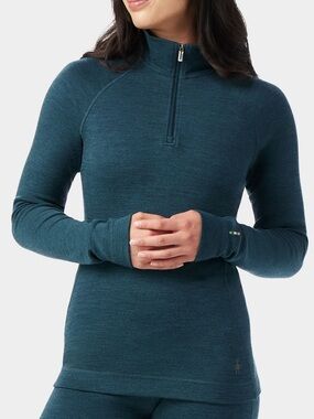 Smartwool Classic Thermal Merino Base Layer Wool 1/4 Zip Sustainable BlueGreen L